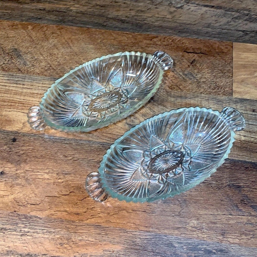 Set of 2 Vintage Oval Shape Crystal Celery Serving Candy Nut Trinket Dishes EUC - Picture 9 of 9